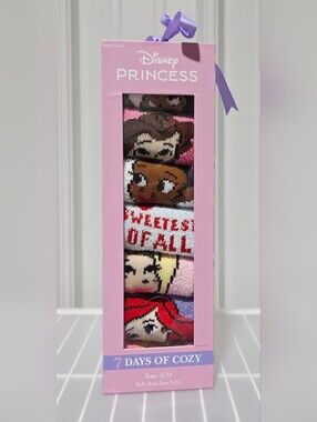 Disney Princess Cozy Character Socks 7 Count Pack - Girls' S/M Shoe Size 9 - 2.5